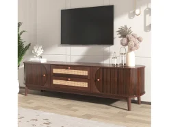 Móvel De Tv| Móvel TV 170x39,5x46cm - Móvel TV em madeira com portas e gavetas em verga em estilo campestre para arrumação - Castanho