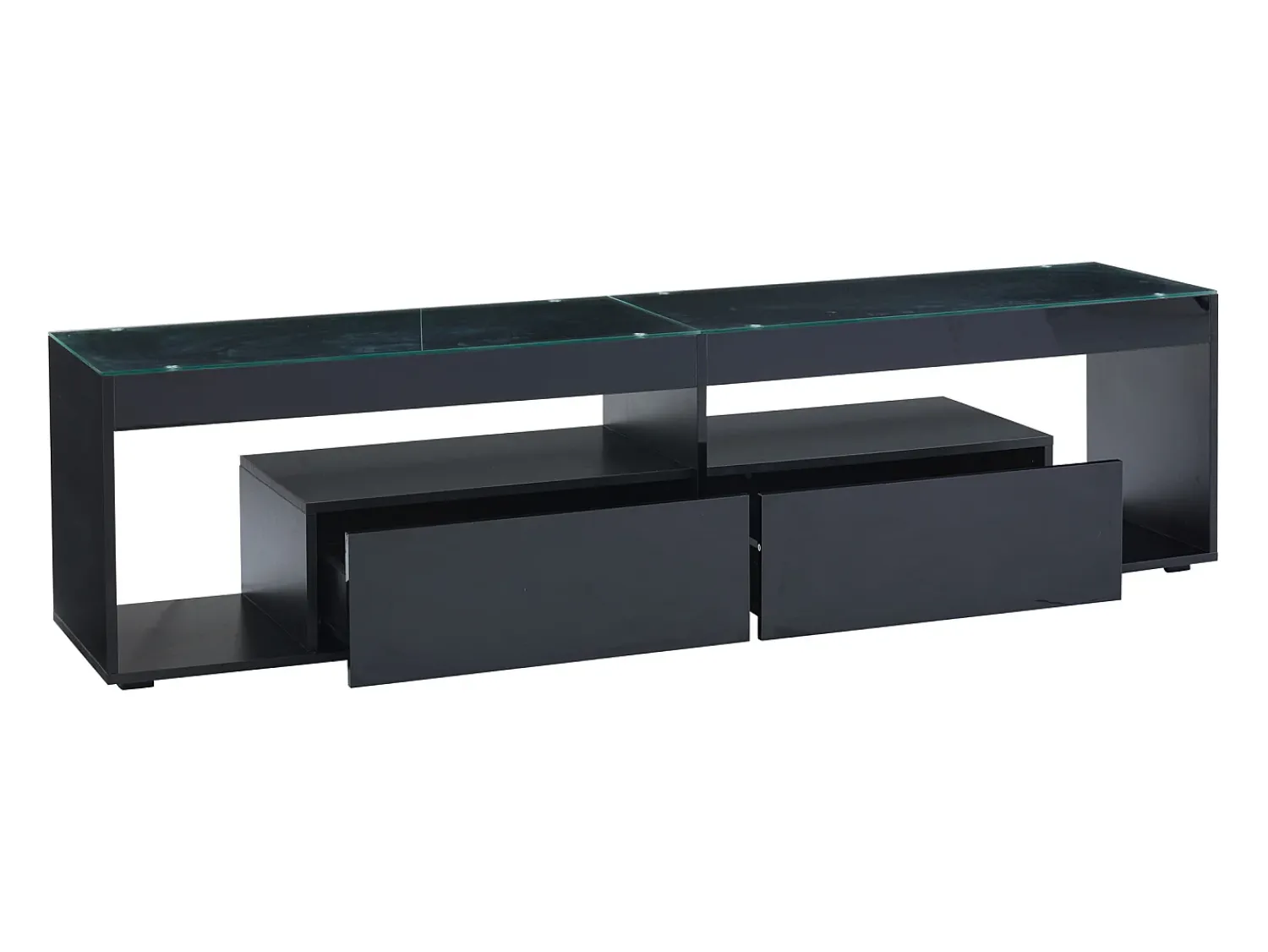 Best Hauss Spole Móvel TV 180x40x46cm com 2 gavetas, LED incluído, corpo em lacado Preto