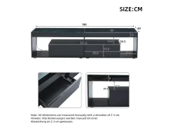 Best Hauss Spole Móvel TV 180x40x46cm com 2 gavetas, LED incluído, corpo em lacado Preto