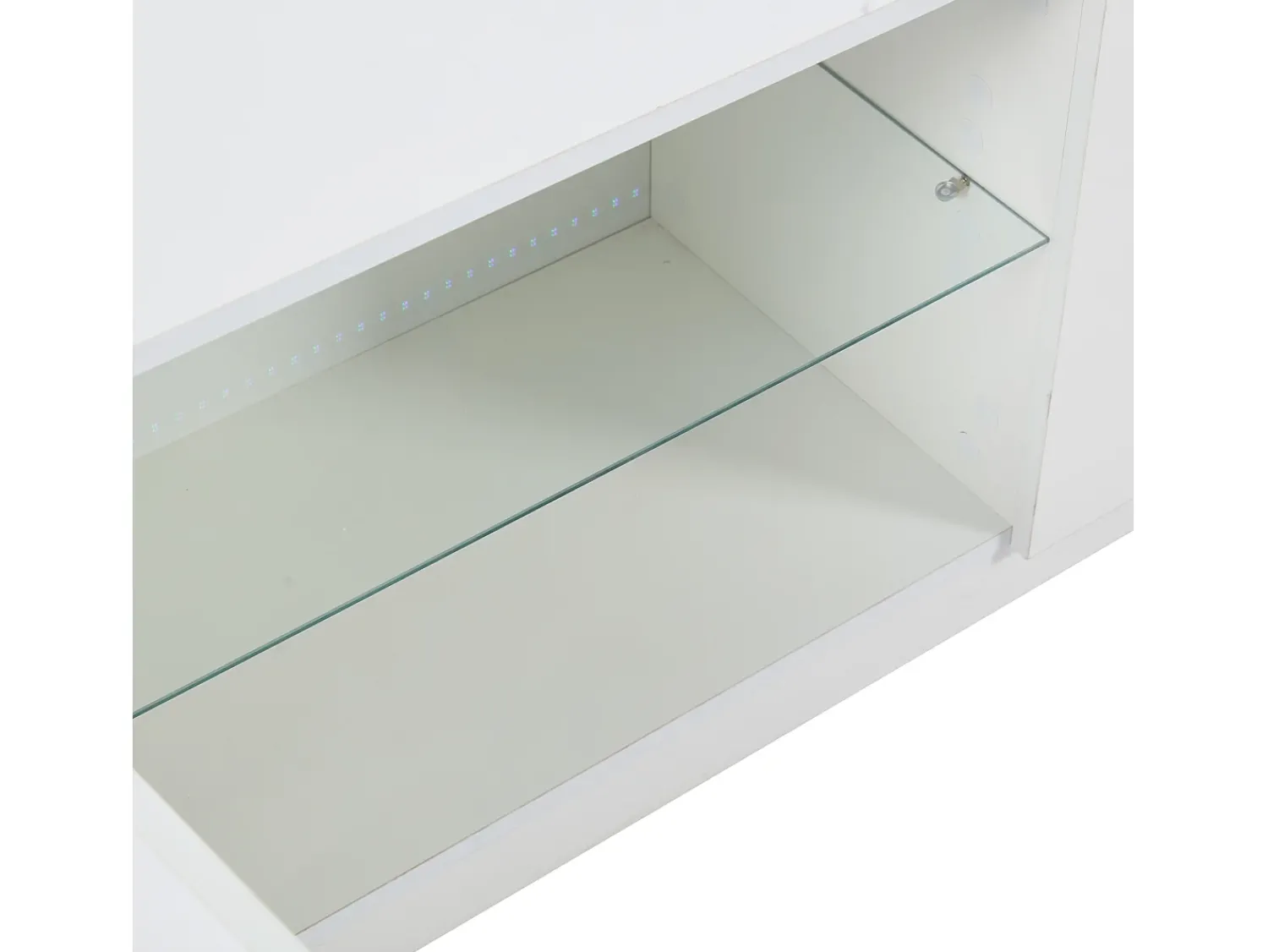 Clearance Hauss Spole Móvel TV 160x40x52cm com 1 porta, 2 gavetas e prateleiras de vidro, LED incluído, corpo em lacado Branco