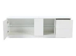 Clearance Hauss Spole Móvel TV 160x40x52cm com 1 porta, 2 gavetas e prateleiras de vidro, LED incluído, corpo em lacado Branco