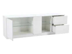Clearance Hauss Spole Móvel TV 160x40x52cm com 1 porta, 2 gavetas e prateleiras de vidro, LED incluído, corpo em lacado Branco