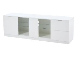 Clearance Hauss Spole Móvel TV 160x40x52cm com 1 porta, 2 gavetas e prateleiras de vidro, LED incluído, corpo em lacado Branco