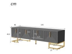 Móvel TV 170x40x45,5cm, com 4 portas estruturadas, puxadores e pés dourados, em aglomerado de partículas,^ Móvel De Tv