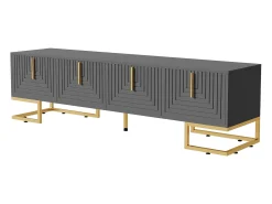 Móvel TV 170x40x45,5cm, com 4 portas estruturadas, puxadores e pés dourados, em aglomerado de partículas,^ Móvel De Tv