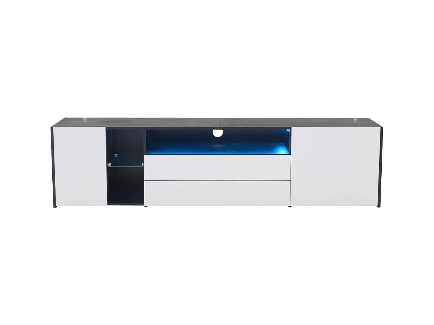 Móvel De Tv*Hauss Spole Móvel TV 180x40x45cm com 2 portas e 2 gavetas, LED incluído, corpo em laca branca e preta brilhante Branco