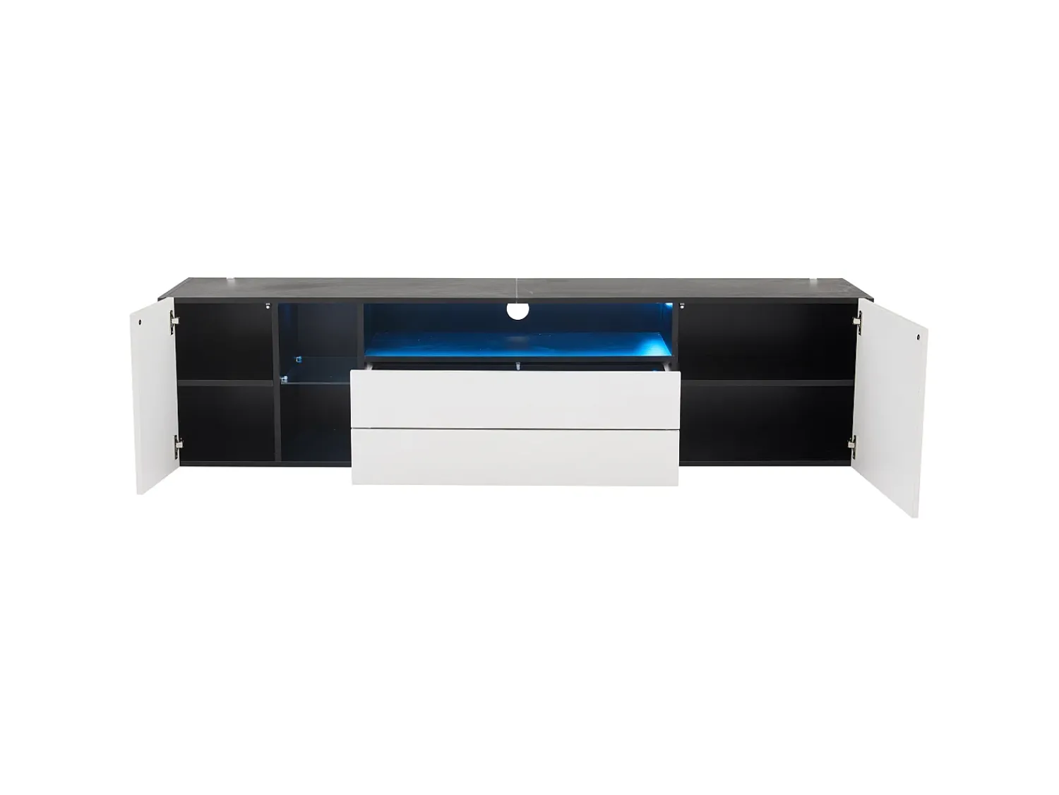 Móvel De Tv*Hauss Spole Móvel TV 180x40x45cm com 2 portas e 2 gavetas, LED incluído, corpo em laca branca e preta brilhante Branco