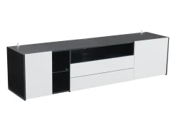 Móvel De Tv*Hauss Spole Móvel TV 180x40x45cm com 2 portas e 2 gavetas, LED incluído, corpo em laca branca e preta brilhante Branco