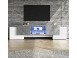 Móvel De Tv|Hauss Spole Móvel TV 180x40x46,5cm com 4 portas e 1 prateleira de vidro, LED incluído, branco e cinza Cinzento