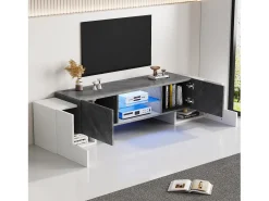 Móvel De Tv|Hauss Spole Móvel TV 180x40x46,5cm com 4 portas e 1 prateleira de vidro, LED incluído, branco e cinza Cinzento