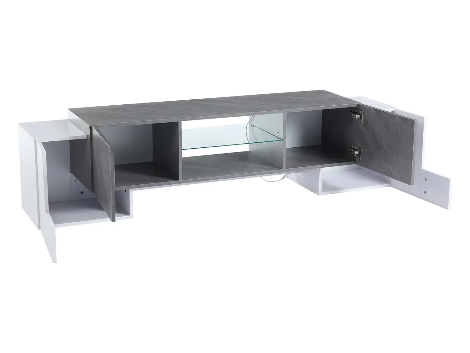 Móvel De Tv|Hauss Spole Móvel TV 180x40x46,5cm com 4 portas e 1 prateleira de vidro, LED incluído, branco e cinza Cinzento