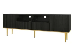 Móvel De Tv* Móvel TV 165x36x55cm, com 2 portas, 2 gavetas e 2 compartimentos, pés e rebordo dourados, Preto