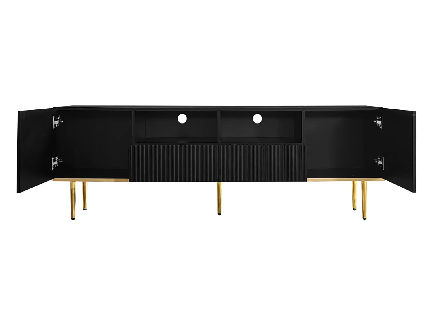 Móvel De Tv* Móvel TV 165x36x55cm, com 2 portas, 2 gavetas e 2 compartimentos, pés e rebordo dourados, Preto