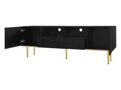 Móvel De Tv* Móvel TV 165x36x55cm, com 2 portas, 2 gavetas e 2 compartimentos, pés e rebordo dourados, Preto