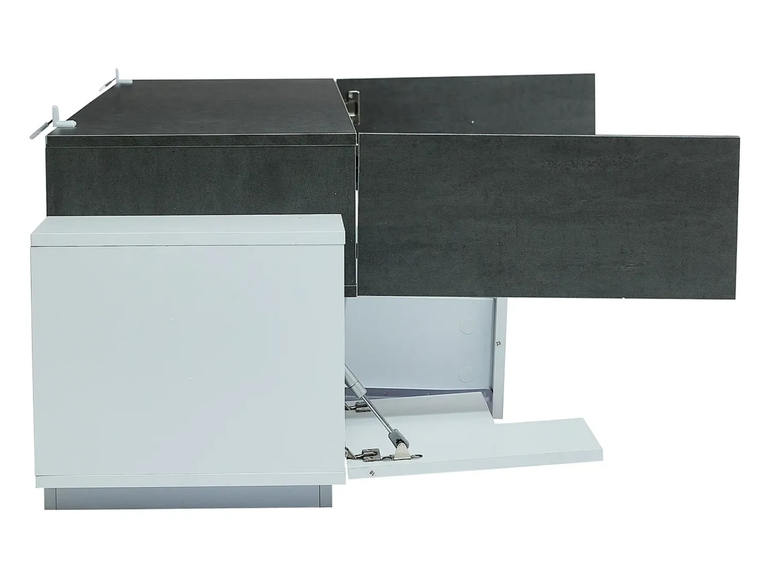 Clearance Hauss Spole Móvel TV 180x40x45cm com 4 portas e 2 gavetas, LED incluído, tampo em folheado de concreto cinza, branco Cinzento