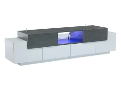 Clearance Hauss Spole Móvel TV 180x40x45cm com 4 portas e 2 gavetas, LED incluído, tampo em folheado de concreto cinza, branco Cinzento
