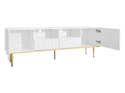 Móvel TV 165x36x55cm, com 2 portas, 2 gavetas e 2 compartimentos, pés e orla dourados,^ Móvel De Tv