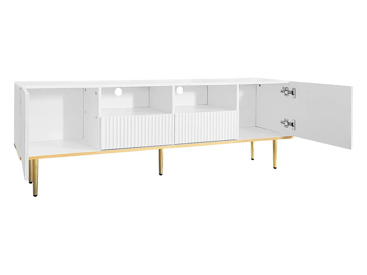 Móvel TV 165x36x55cm, com 2 portas, 2 gavetas e 2 compartimentos, pés e orla dourados,^ Móvel De Tv