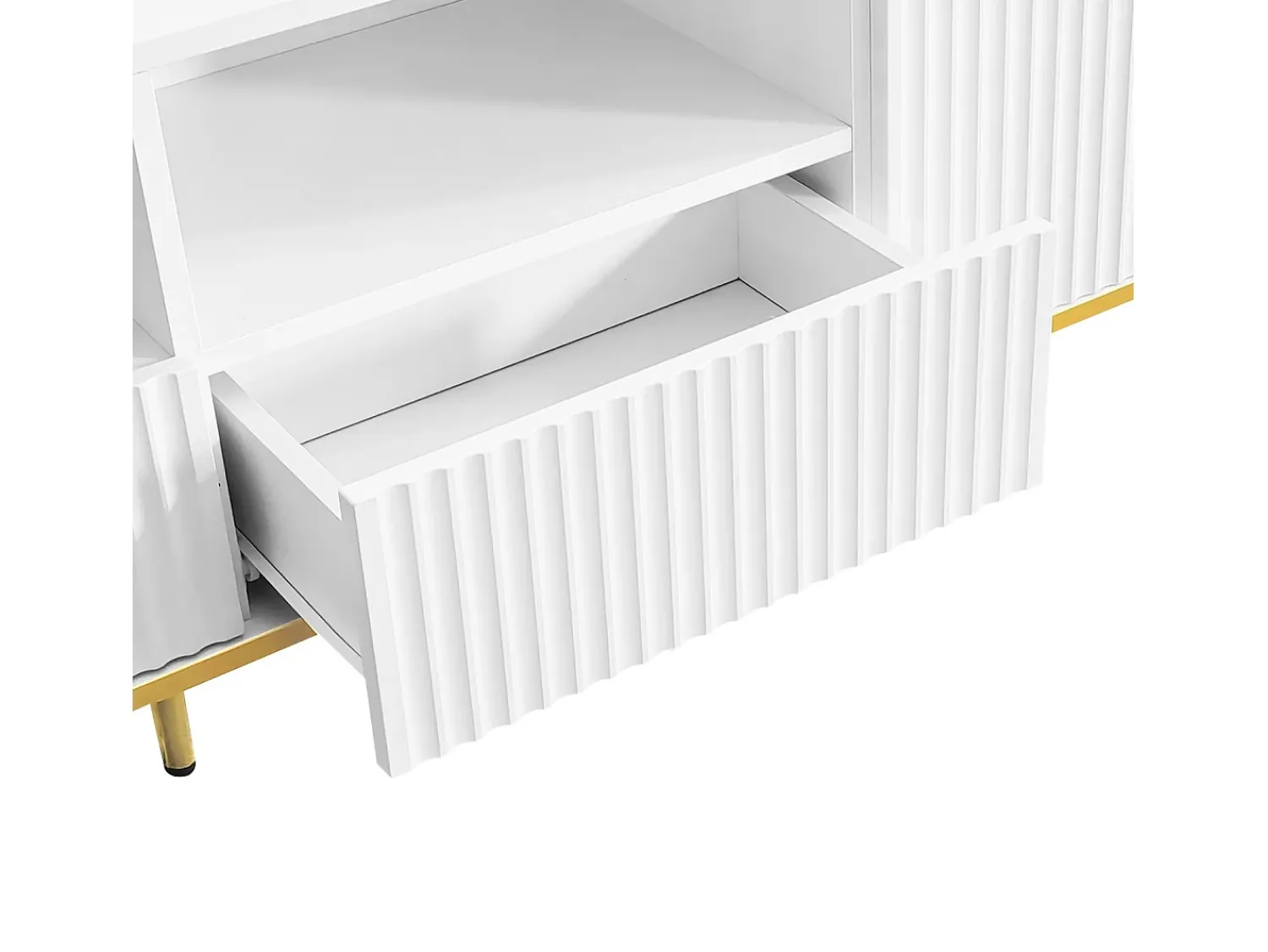 Móvel TV 165x36x55cm, com 2 portas, 2 gavetas e 2 compartimentos, pés e orla dourados,^ Móvel De Tv