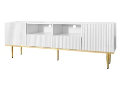 Móvel TV 165x36x55cm, com 2 portas, 2 gavetas e 2 compartimentos, pés e orla dourados,^ Móvel De Tv