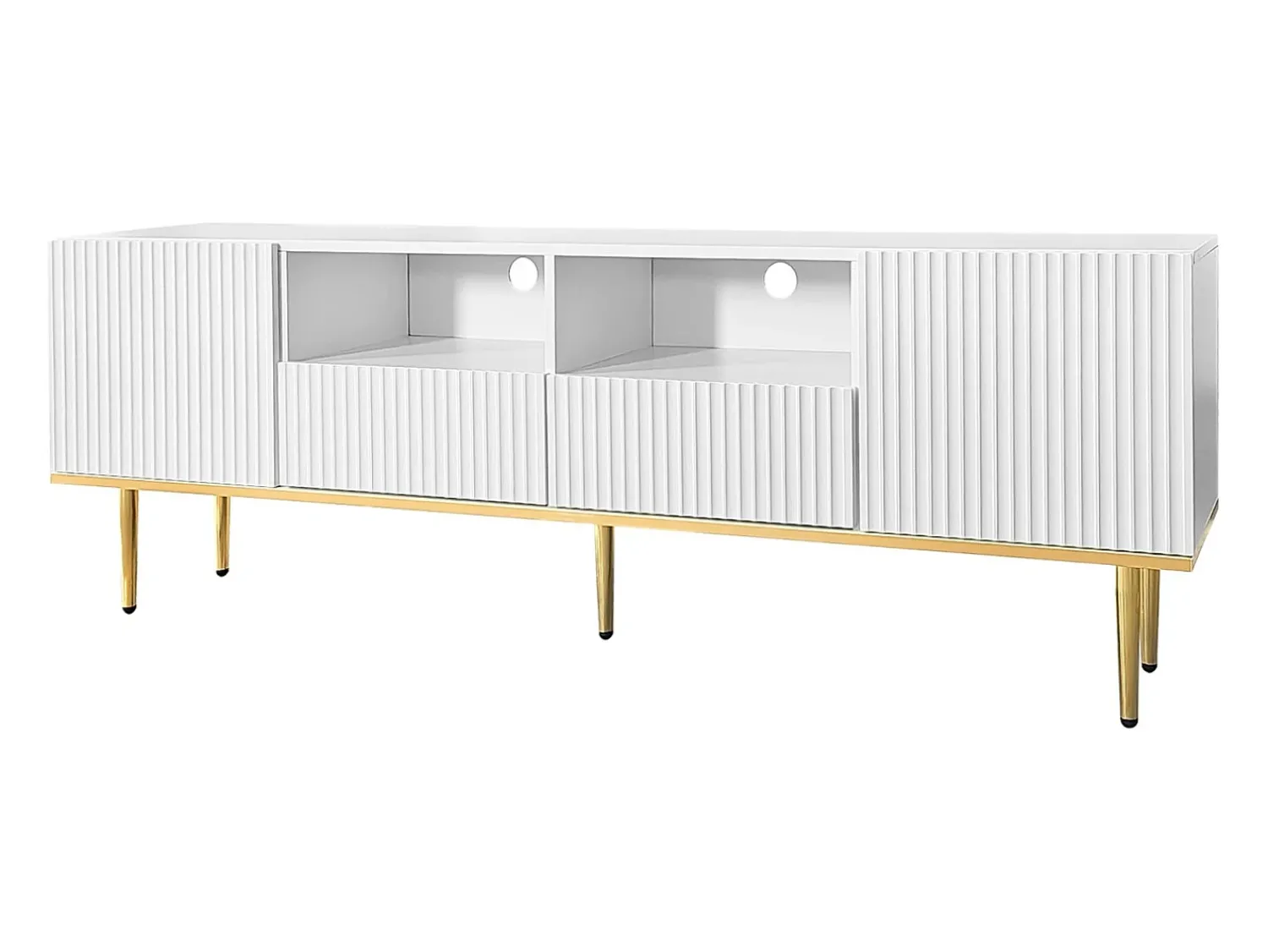 Móvel TV 165x36x55cm, com 2 portas, 2 gavetas e 2 compartimentos, pés e orla dourados,^ Móvel De Tv