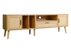 New Hauss Spole Móvel TV 180x40x54cm com 2 portas e 1 gaveta de vime, 3 nichos, corpo em madeira natural clara Natural claro