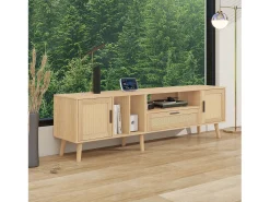 New Hauss Spole Móvel TV 180x40x54cm com 2 portas e 1 gaveta de vime, 3 nichos, corpo em madeira natural clara Natural claro