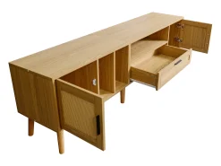 New Hauss Spole Móvel TV 180x40x54cm com 2 portas e 1 gaveta de vime, 3 nichos, corpo em madeira natural clara Natural claro