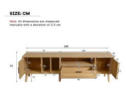 New Hauss Spole Móvel TV 180x40x54cm com 2 portas e 1 gaveta de vime, 3 nichos, corpo em madeira natural clara Natural claro