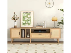 New Hauss Spole Móvel TV 180x40x54cm com 2 portas e 1 gaveta de vime, 3 nichos, corpo em madeira natural clara Natural claro