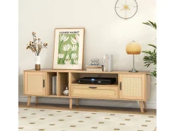 New Hauss Spole Móvel TV 180x40x54cm com 2 portas e 1 gaveta de vime, 3 nichos, corpo em madeira natural clara Natural claro