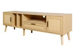 New Hauss Spole Móvel TV 180x40x54cm com 2 portas e 1 gaveta de vime, 3 nichos, corpo em madeira natural clara Natural claro