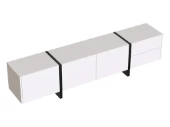 Sale Móvel TV 190x35x45cm, com 3 portas e 2 gavetas, prateleiras interiores, brilhante, estilo moderno, design linear simples, Branco