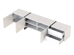 Sale Móvel TV 190x35x45cm, com 3 portas e 2 gavetas, prateleiras interiores, brilhante, estilo moderno, design linear simples, Branco