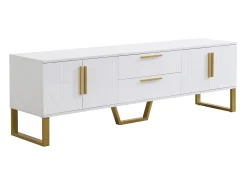 Clearance Móvel TV 170x40x53cm, em MDF, com 4 portas desenho texturado gravado, 2 gavetas, luxo, elegante, Branco