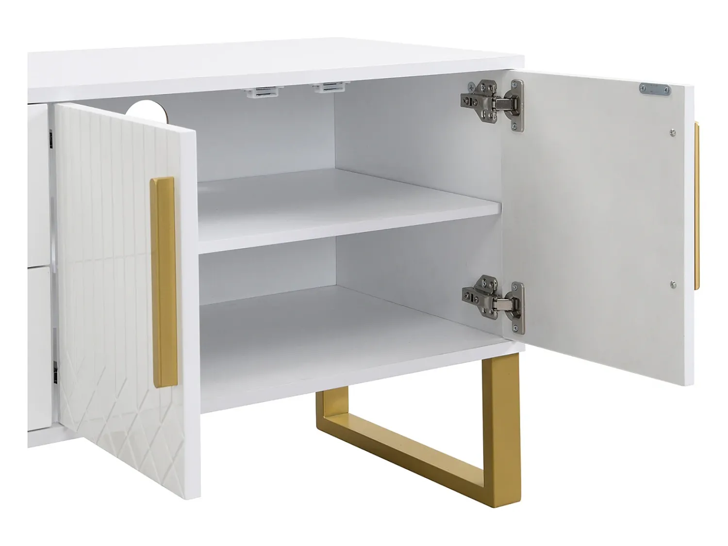 Clearance Móvel TV 170x40x53cm, em MDF, com 4 portas desenho texturado gravado, 2 gavetas, luxo, elegante, Branco