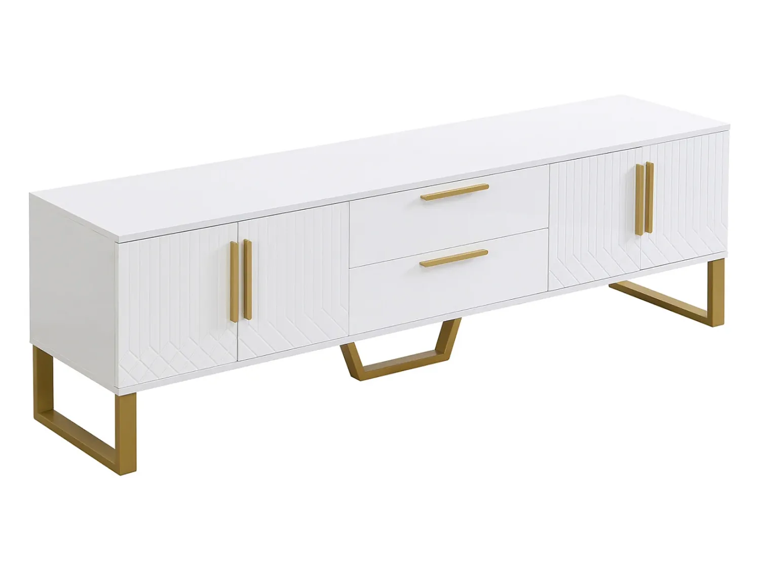 Clearance Móvel TV 170x40x53cm, em MDF, com 4 portas desenho texturado gravado, 2 gavetas, luxo, elegante, Branco