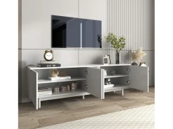 Móvel De Tv* Móvel TV 175x38x56cm, estilo light luxo, com 4 portas texturizadas, divisórias reguláveis, Branco