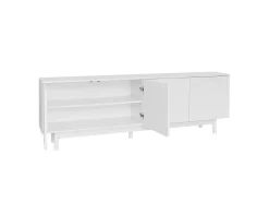 Móvel De Tv* Móvel TV 175x38x56cm, estilo light luxo, com 4 portas texturizadas, divisórias reguláveis, Branco