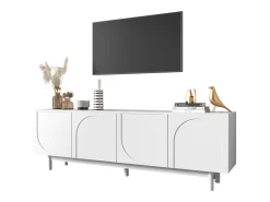 Móvel De Tv* Móvel TV 175x38x56cm, estilo light luxo, com 4 portas texturizadas, divisórias reguláveis, Branco