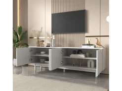Móvel De Tv* Móvel TV 175x38x56cm, estilo light luxo, com 4 portas texturizadas, divisórias reguláveis, Branco