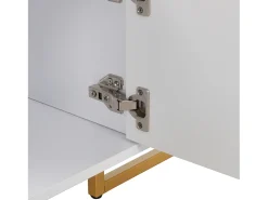 Móvel De Tv* Móvel TV 175x30x46cm, painel baixo com porta texturada, espelhos, puxadores e pés dourados, Branco