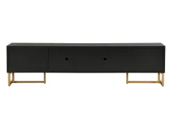 Móvel TV 175x30x46cm, painel baixo com porta texturada, espelhos, puxadores dourados e pés dourados,^ Móvel De Tv