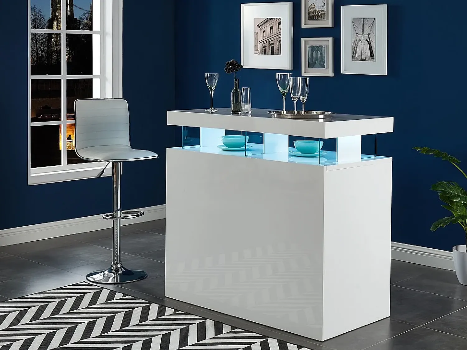 Vente-unique Móvel/bar FABIO - MDF lacado , luzes LED, 2 nichos^ Móvel De Bar