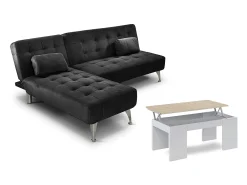 Sofá*Saldosystocks Oferta: Sofá-Cama Chaise Longue XS + Mesa de Centro Branco Preto
