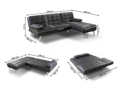 Saldosystocks Oferta: Sofá-Cama Chaise Longue XS Cinza + Mesa de Centro Branco e Carvalho^ Sofá