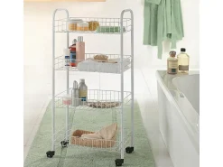 Móvel De Arrumação*METALTEX Organizador de Cozinha 4 Prateleiras em Metal Pisa Rodízios Multidirecionais Branco
