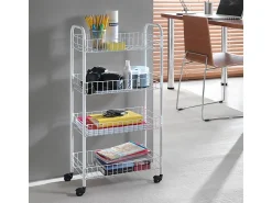 Móvel De Arrumação*METALTEX Organizador de Cozinha 4 Prateleiras em Metal Pisa Rodízios Multidirecionais Branco