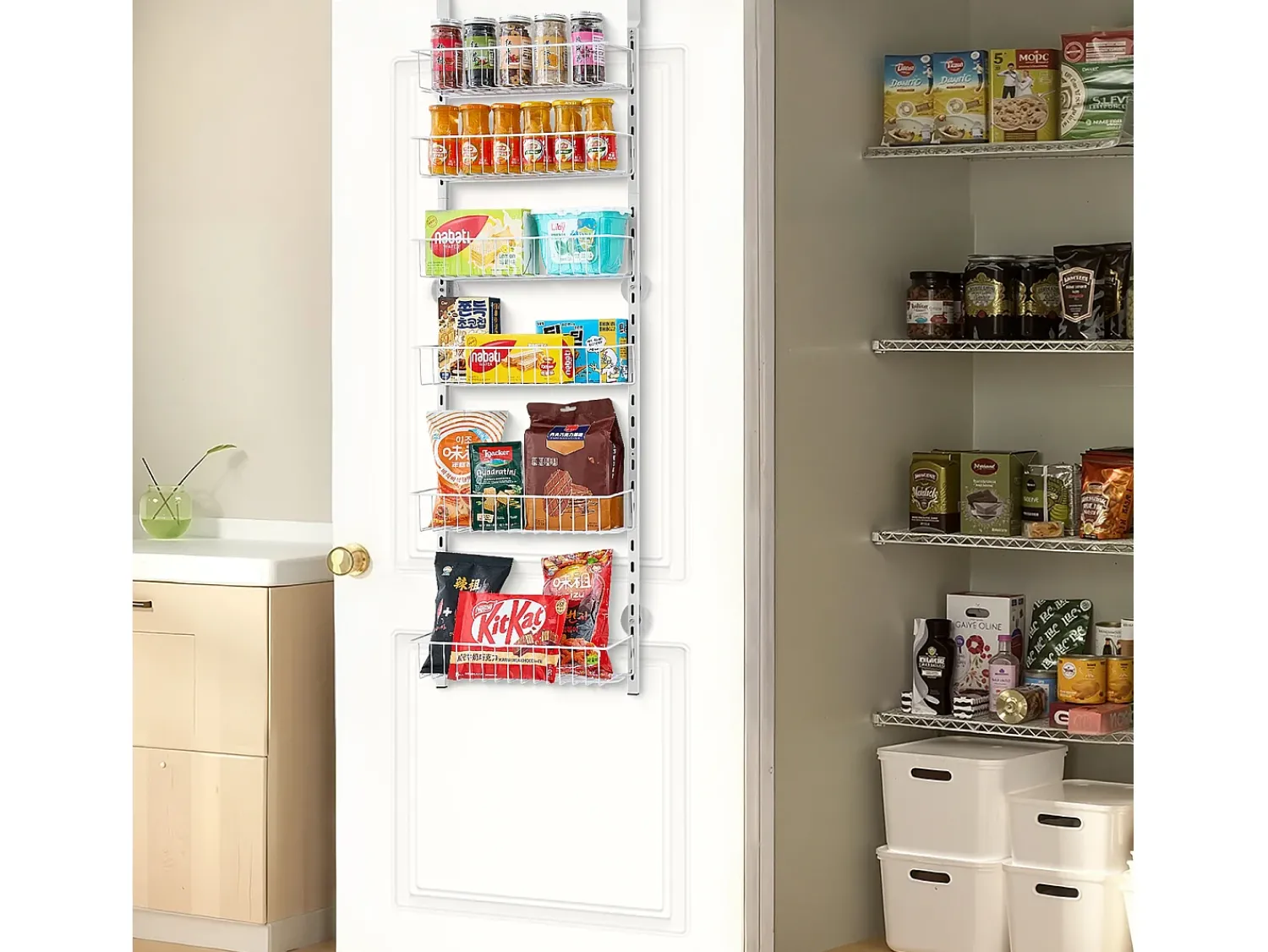 Best Organizador de Despensa SucceBuy, com Prateleiras Suspensas de 6 Níveis, para Cozinha, Despensa, Sala de Estar Branco