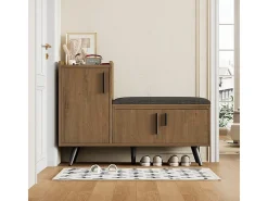 Discount DripeX Organizador de sapatos - com 3 portas e banco sapateiro - para Sala, Corredor - 100x34x69cm Natural escuro